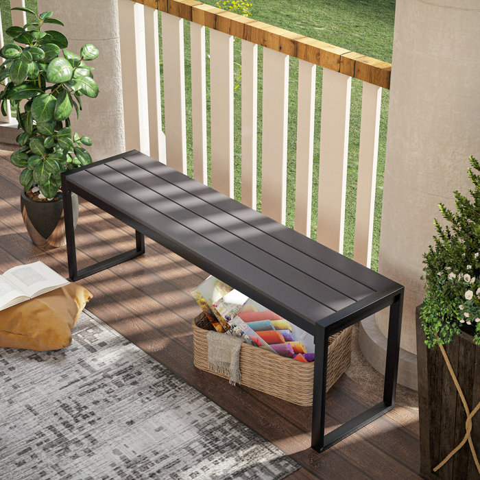 Ebern Designs Metal Plastic Outdoor Bench Reviews Wayfair   Plastic Outdoor Bench 